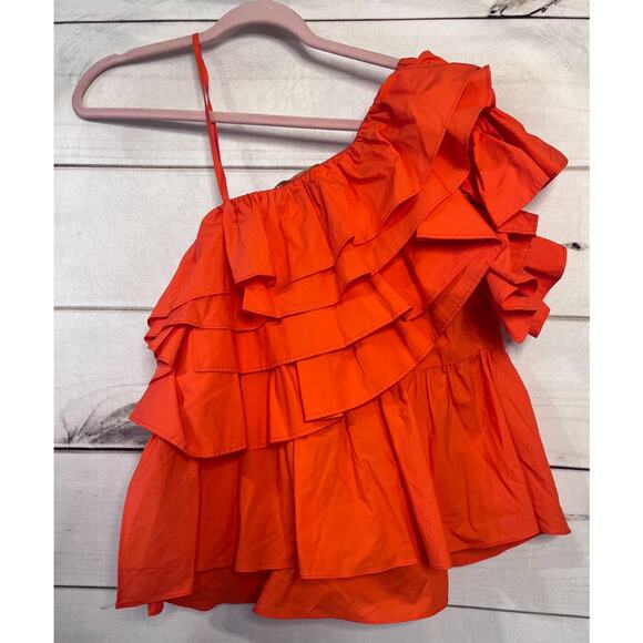 Ulla Johnson Size 4 Ruffled One Shoulder Top Orange Classy Chic - Picture 2 of 7